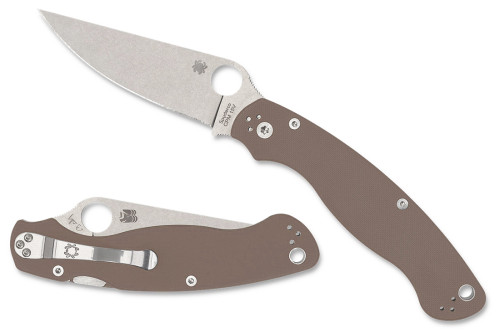 มีดพับ Spyderco Military 2 CPM-15V Stonewashed Plain Blade, Brown G10, Sprint Run (C36GPBN15V2)