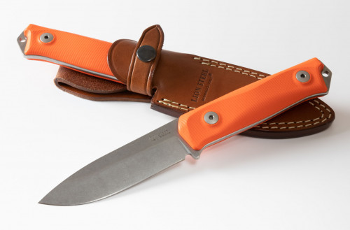 มีดใบตาย LionSteel B41 Fixed Blade Knife Sleipner Blade, Orange G-10 Handles (B41 GOR)