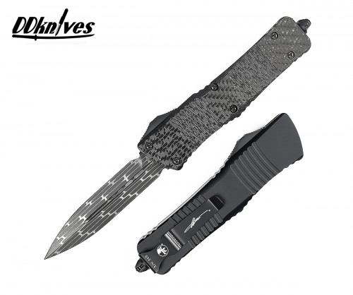 มีดออโต้ Microtech Combat Troodon D/E OTF Knife Damascus Blade, Carbon Fiber Handles (142-16CFS)