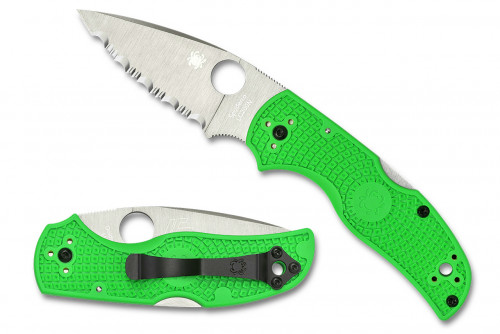 มีดพับ Spyderco Native 5 Salt Folding Knife LC200N Satin Serrated Blade, Green FRN Handles (C41SGR5)