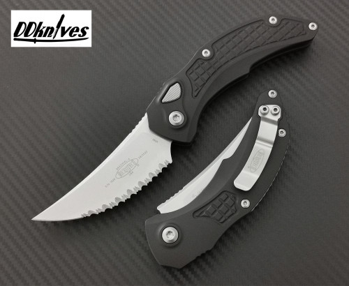 มีดออโต้ Microtech Brachial AUTO Folding Knife Stonewash Serrated Blade, Black Handles (268A-12)