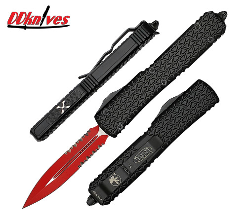มีดออโต้ Microtech Ultratech Sith Lord D/E OTF Automatic Knife Red Blade, Black Handles (122-2SL)