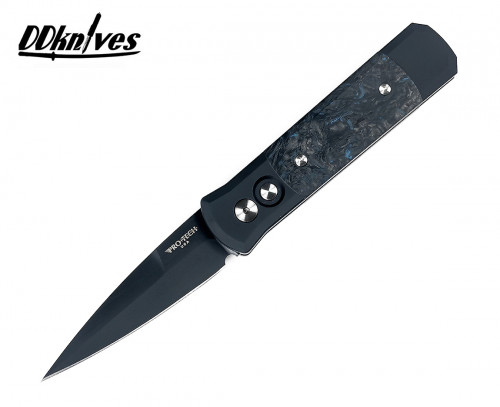มีดออโต้ Pro-Tech Godson AUTO Knife 154CM Black DLC Blade, Fat Carbon Fiber Dark Matter Blue (7FC31)