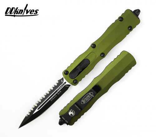 มีดออโต้ Microtech Dirac D/E OTF Automatic Knife Black Full Serrated, OD Green Handles (225-3OD)