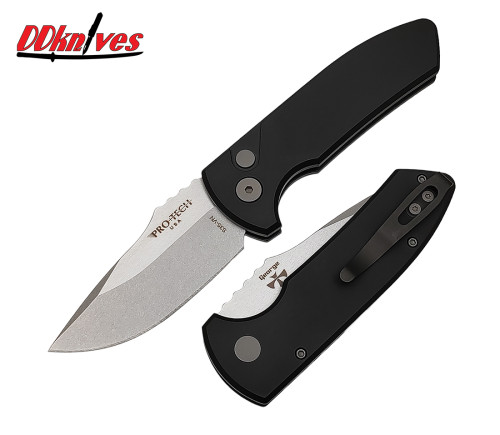 มีดออโต้ Pro-Tech Les George SBR AUTO Knife S35VN Stonewash Blade, Black Aluminum Handles (LG401)