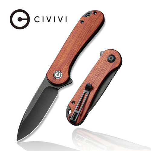 มีดพับ CIVIVI Elementum Flipper Knife D2 Black Stonewashed Blade, Guibourtia Wood Handles (C907U)