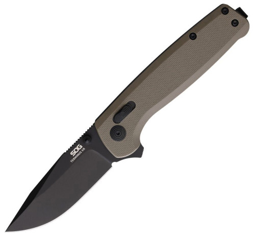 มีดพับ SOG Terminus XR Flipper Knife Black D2 Clip Point Blade, FDE G10 Handles (TM1048-BX)