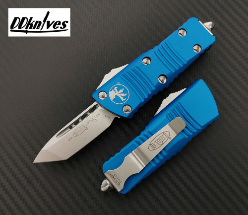 มีดออโต้ Microtech Mini Troodon T/E OTF Automatic Knife Stonewash Blade, Blue Handles (240-10BL)