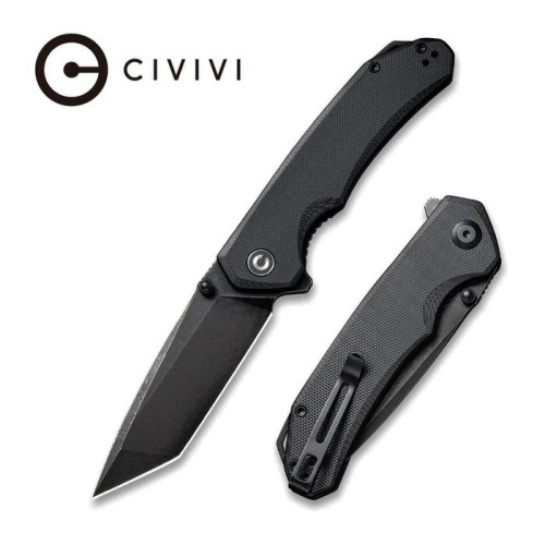มีดพับ CIVIVI Brazen Flipper Knife D2 Black Stonewashed Tanto Blade, Black G10 Handles (2023C)
