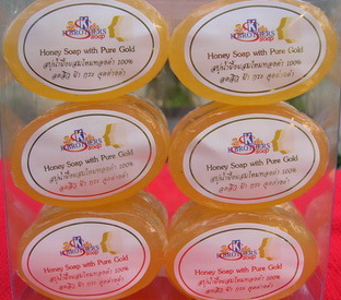 Honey Soap with Pure Gold สบู่น้ำผึ้งผสมไหมทองคำ ก้อนละ 20 บาท ซื้อ 1 โหล 210 บาท