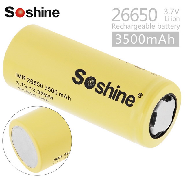 Soshine 26650 3500mAh 3.7V Flat Top High Drain Battery