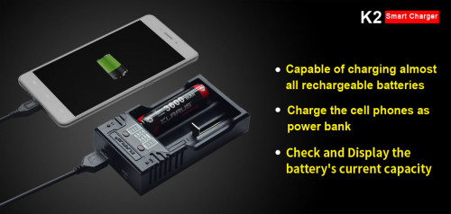 เครื่องชาร์จแบต Klarus K2 USB Charger แบบ 2 ราง ขนาดเล็ก ที่พิเศษเป็น Power Bank ได้อีกด้วย 1