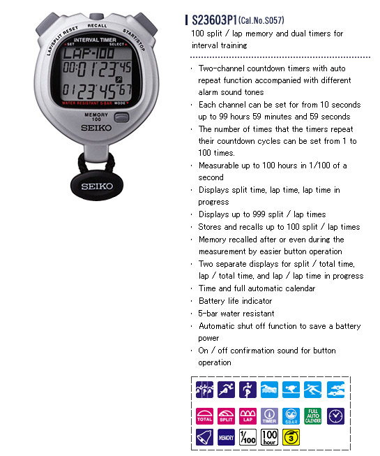 นาฬิกาจับเวลา SEIKO STOPWATCH 1/100s , 100Lap Memory ,Timer ,S23603P (สินค้าพร้อมส่ง) 4