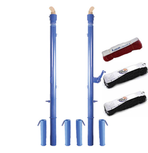 เสาวอลเลย์บอล, ตะกร้อ, แบดมินตัน รุ่น stainless ฟันเฟืองปรับระดับ ฝังพื้น (b พร้อมตาข่าย) k+n ex 2