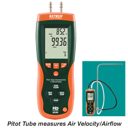 เครื่องความเร็วลม วัดความดัน Pressure, Air Velocity, Air Flow, Temperature Meter รุ่น HD350