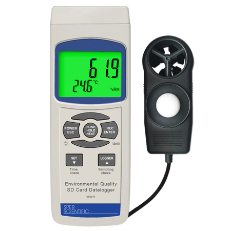 เครื่องวัดความเร็วลม-วัดแสง-Thermocouple-ความชื้น บันทึกข้อมูล SD Card Logger รุ่น 850071