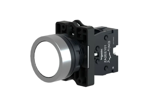 XA2EA11 Complete push button, Easy Harmony XA2, plastic, flush, white, 22mm, spring return, unmarked