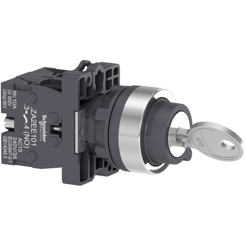 XA2EG33 Complete selector switch, Easy Harmony XA2, plastic, black, 22mm, key 455, 3 positions, cent