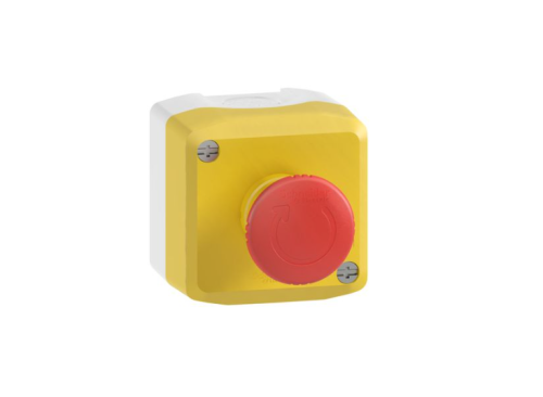 XALK178 Control station, Harmony XALD, XALK, plastic, yellow lid, 1 red mushroom push button 40mm, t