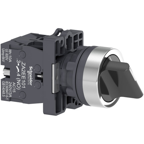 XA2ED33 Complete selector switch, Easy Harmony XA2, plastic, black, 22mm, 3 positions, stay put, 2NO