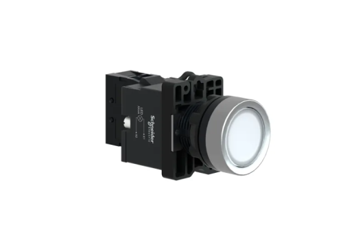 XA2EW31M1 Complete illuminated push button, Easy Harmony XA2, plastic, flush, white, 22mm, spring re