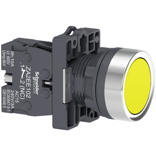 XA2EA51 Complete push button, Easy Harmony XA2, plastic, flush, yellow, 22mm, spring return, unmarke