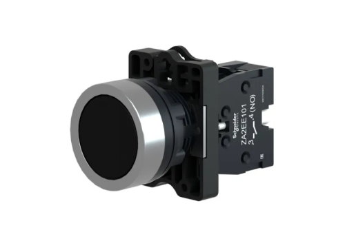 XA2EA21 Complete push button, Easy Harmony XA2, plastic, flush, black, 22mm, spring return, unmarked