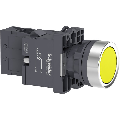 XA2EW35M1 Complete illuminated push button, Easy Harmony XA2, plastic, flush, amber, 22mm, spring re
