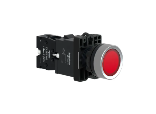 XA2EW34B2 Complete illuminated push button, Easy Harmony XA2, plastic, flush, red, 22mm, spring retu