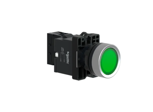 XA2EW33B1 Complete illuminated push button, Easy Harmony XA2, plastic, flush, green, 22mm, spring re