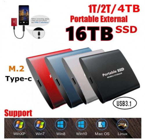 SSD Mobile Solid State Drive 1TB อุปกรณ์จัดเก็บข้อมูลฮาร์ดไดรฟ์แบบพกพา USB 3.0ไดรฟ์ Solid State Disk