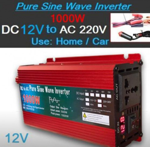 Pure Sine Wave Inverter DC 12V To AC 220V 1000W  อินเวอเตอร์ แปลงไฟฟ้าจากแบตเตอรี่ เป็นแรงดันไฟฟ้า บ