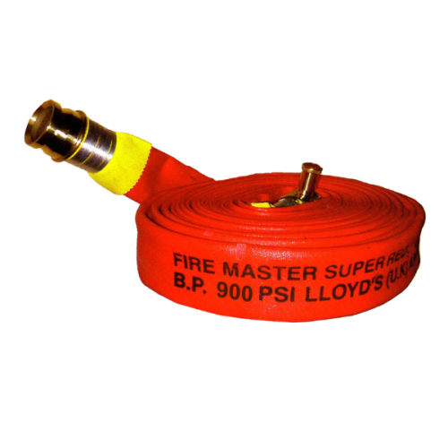 FIRE MASTER SUPER สายส่งน้ำดับเพลิงผลิตจากใยสังเคราะห์ POLYESTER 100% (RED) 1.5'' x 20M