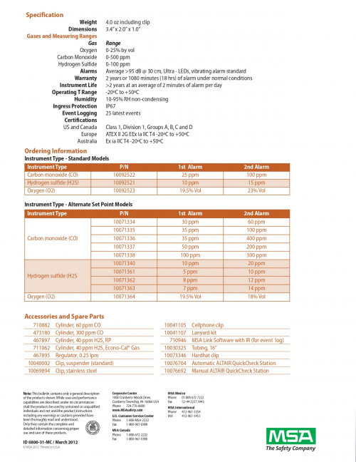 MSA ALTAIR® Single-Gas Detector 4