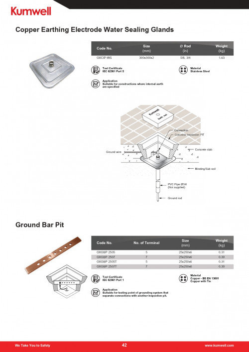KUMWELL GXGBP 2507 Ground Bar Pit (For Inspection Pit 7 Terminals, Hole Dia. = 10 mm 1