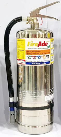 ถังดับเพลิงสแตนเลส Fire Rating 6A20B ดับไฟClass A B C D K ขนาด 15 ปอห์นยี่ห้อ FireAde2000 มาตรฐานUL