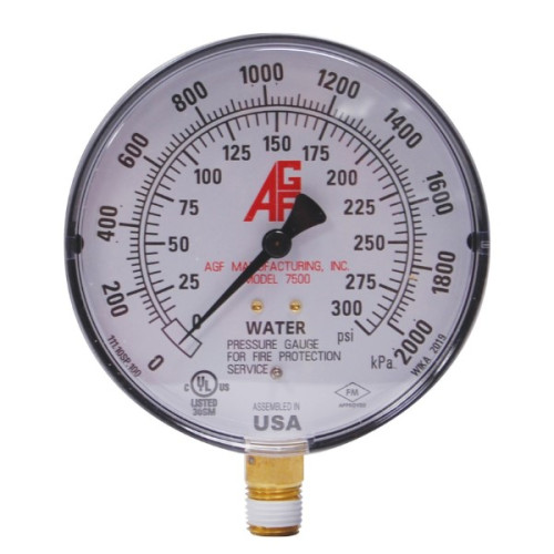 AGF รุ่น 7500 Pressure Gauge มาตรฐาน UL/Fm หน้าปัด:3.5“ เกลียวทองเหลือง1/4“NPT