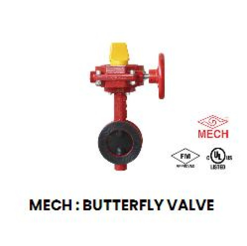 MECH XD371X Butterfly valve, Ductile iron body,wafer type, Gear operator, UL/FM for 300 psi.W.P. ANS