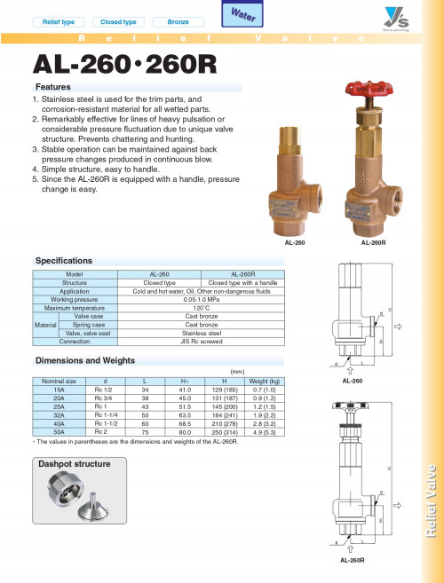 YOSHITAKE AL260 Safety and Relief Valve model. AL260