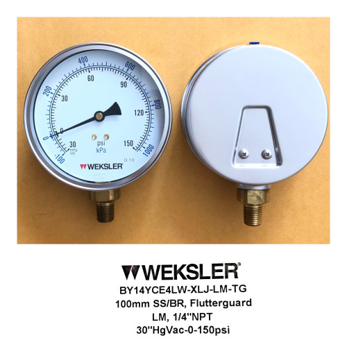 Weksler รุ่น BY14 Pressure Gauge เกจวัดแรงดัน หน้าปัด 4 นิ้ว เกลียว 1/4
