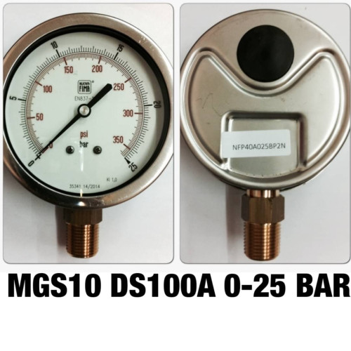 NUOVA FIMA MGS10 DS100A Pressure Guage 4” (100mm) 0-25 bar / 0-350 psi (เกลียวทองเหลืองออกล่าง 1/2″+