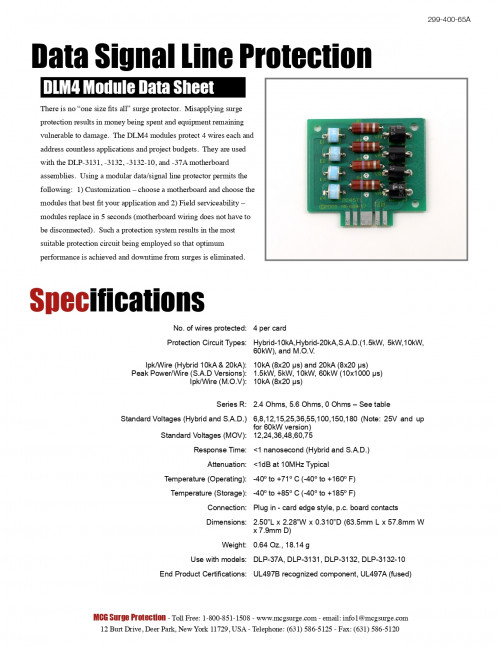 MCG 4-wires plug-in protector module model. DLM4 1
