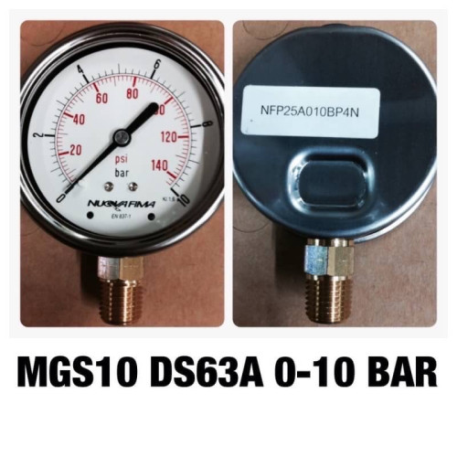 NUOVAFIMA MGS10 DS63A เกจ์วัดความดันน้ำมัน 2.5 นิ้ว 0-10 Bar ออกล่าง เกลียว 1/4