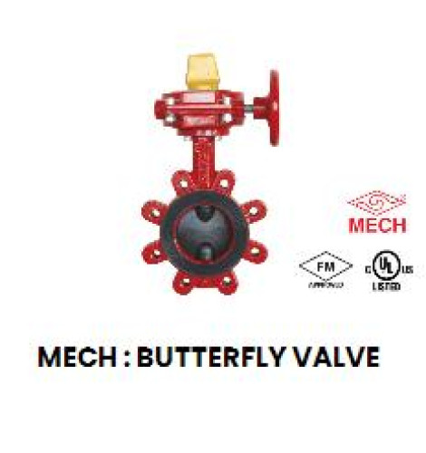MECH XD371XL Butterfly valve, Ductile iron body, lug type, Gear operator, UL/FM for 300 psi.,W.P. AN