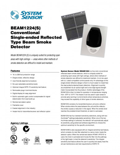 Single Beam Smoke Detector มาตรฐาน UL รุ่น Beam1224 ยี่ห้อ Systemsensor 1