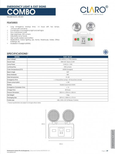 CLARO ไฟฉุกเฉิน LED Emergency Light สำรองไฟใช้ได้นาน 8 ชม. Lamp Power 2x1.2 W 2