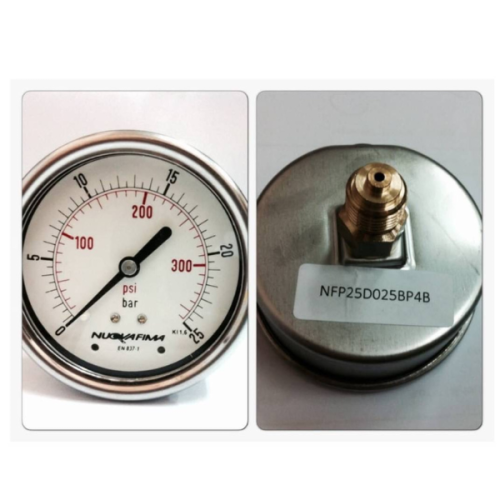 NUOVAFIMA รุ่น MGS10 DS63D 0-25 BAR ตัวเรือนเป็นสแตนเลส เกลียวทองเหลือง 1/4''BSP (ออกหลัง)