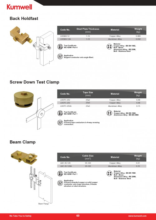 KUMWELL LBC - 35 - 120A Beam Clamp Cable Size 35-120 mm2 Aluminium 1