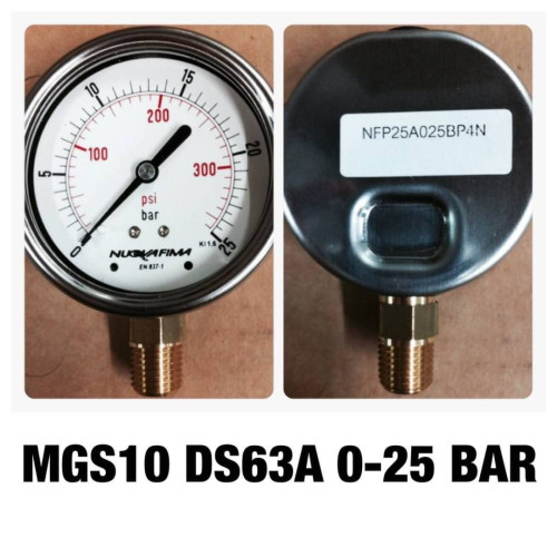 NUOVAFIMA MGS10 DS63A เกจ์วัดความดันน้ำมัน 2.5 นิ้ว 0-25 Bar ออกล่าง เกลียว 1/4