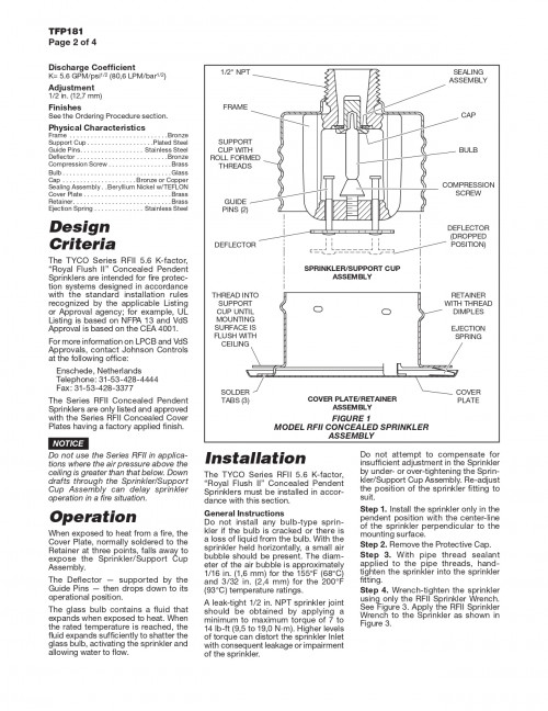 CENTRALTYCO RFII(TY3531) Conceal Pendent Sprinkler QuickStandard